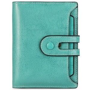 New Small Wallet RFID Blocking Bifold Genuine Leather Turquoise